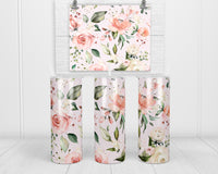 Pink Floral 20 oz insulated tumbler with lid and straw - Sew Lucky Embroidery