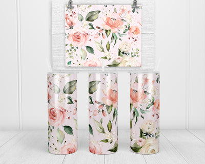 Pink Floral 20 oz insulated tumbler with lid and straw