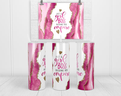 Pink Girl Boss 20 oz insulated tumbler with lid and straw