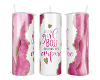 Pink Girl Boss 20 oz insulated tumbler with lid and straw - Sew Lucky Embroidery