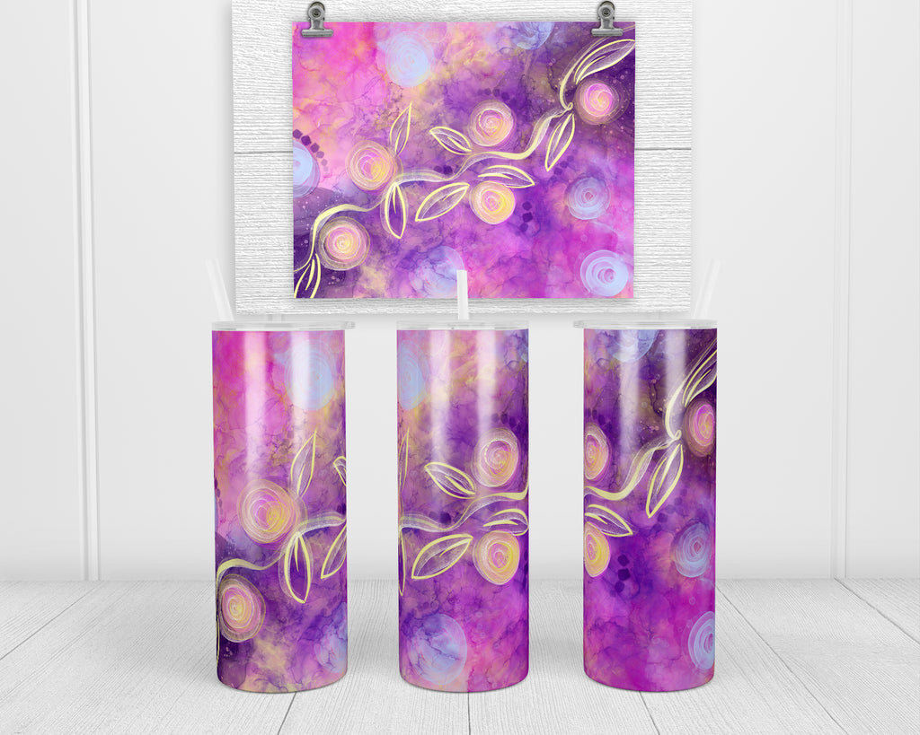 Pink and Purple Painting with Vine 20 oz insulated tumbler with lid and straw - Sew Lucky Embroidery