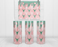 Pink and Teal Drop Cow Skulls 20 oz insulated tumbler with lid and straw - Sew Lucky Embroidery