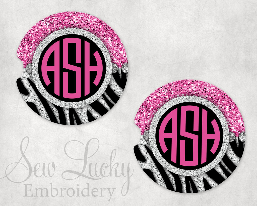 Pink Zebra Sandstone Car Coasters - Sew Lucky Embroidery