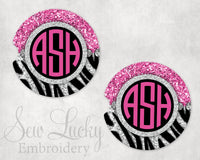 Pink Zebra Sandstone Car Coasters - Sew Lucky Embroidery