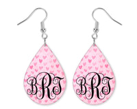 Pink Hearts Monogrammed Teardrop Earrings