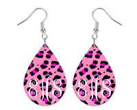 Pink Leopard Monogrammed Teardrop Earrings