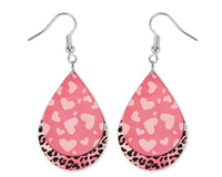 Pink Leopard with Hearts Monogrammed Teardrop Earrings