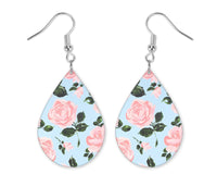 Pink Roses Teardrop Earrings