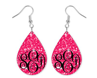 Pink Sparkles Monogrammed Teardrop Earrings