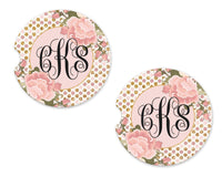 Polka Dots and Flowers Sandstone Car Coasters - Sew Lucky Embroidery