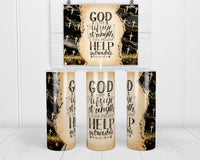 Psalms 46:1 Gold with Black Marble 20 oz insulated tumbler with lid and straw - Sew Lucky Embroidery