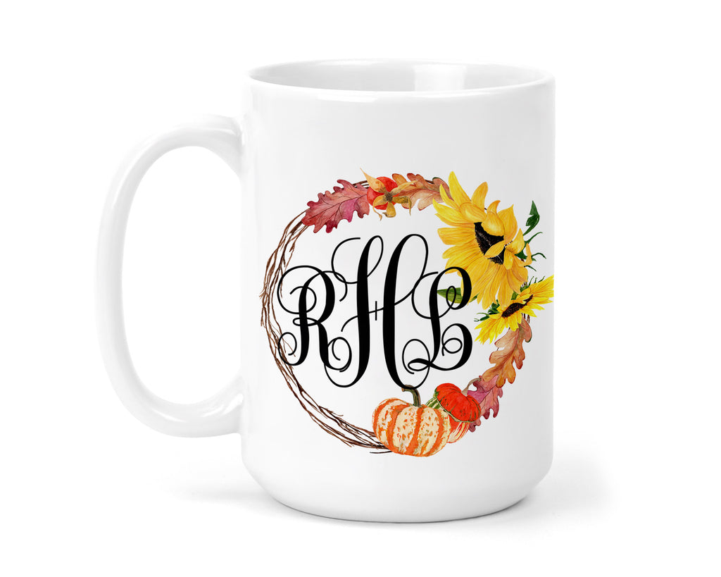 Pumpkin Wreath 15 oz Monogrammed coffee mug