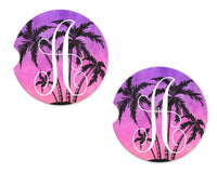 Purple with Trees Sandstone Car Coasters - Sew Lucky Embroidery