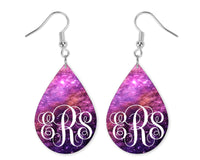 Purple Galaxy Monogrammed Teardrop Earrings