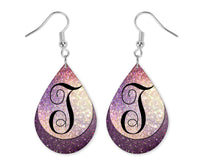 Purple Glitter Monogrammed Teardrop Earrings