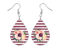 Purple Stripes with Flowers Teardrop Earrings