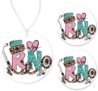 RN Car Charm and set of 2 Sandstone Car Coasters - Sew Lucky Embroidery