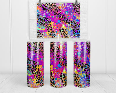 Rainbow Color Glitter and Leopard 20 oz insulated tumbler with lid and straw