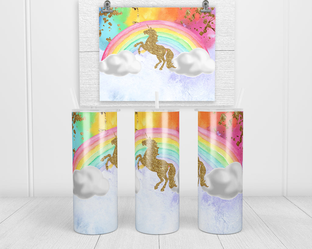 Rainbow Unicorn 20 oz insulated tumbler with lid and straw - Sew Lucky Embroidery