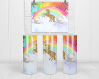 Rainbow Unicorn 20 oz insulated tumbler with lid and straw - Sew Lucky Embroidery