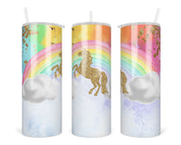 Rainbow Unicorn 20 oz insulated tumbler with lid and straw - Sew Lucky Embroidery