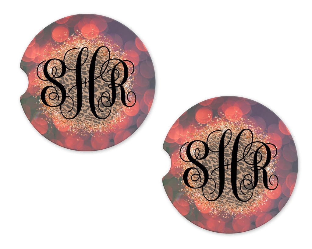 Red Bokeh Leopard Sandstone Car Coasters - Sew Lucky Embroidery