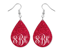 Red Glittery Monogrammed Teardrop Earrings