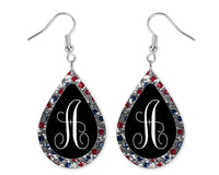 Red and Blue Diamonds Monogrammed Teardrop Earrings