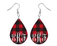 Red Plaid Monogrammed Teardrop Earrings