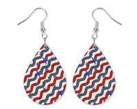 Red White and Blue Swirls with Stars Teardrop Earrings