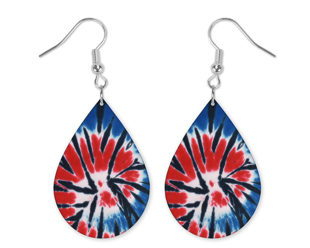 Red White and Blue Tie Dye Earrings - Sew Lucky Embroidery