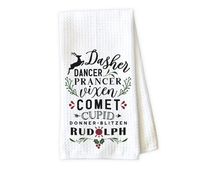 Reindeer Names Waffle Weave Microfiber Kitchen Towel