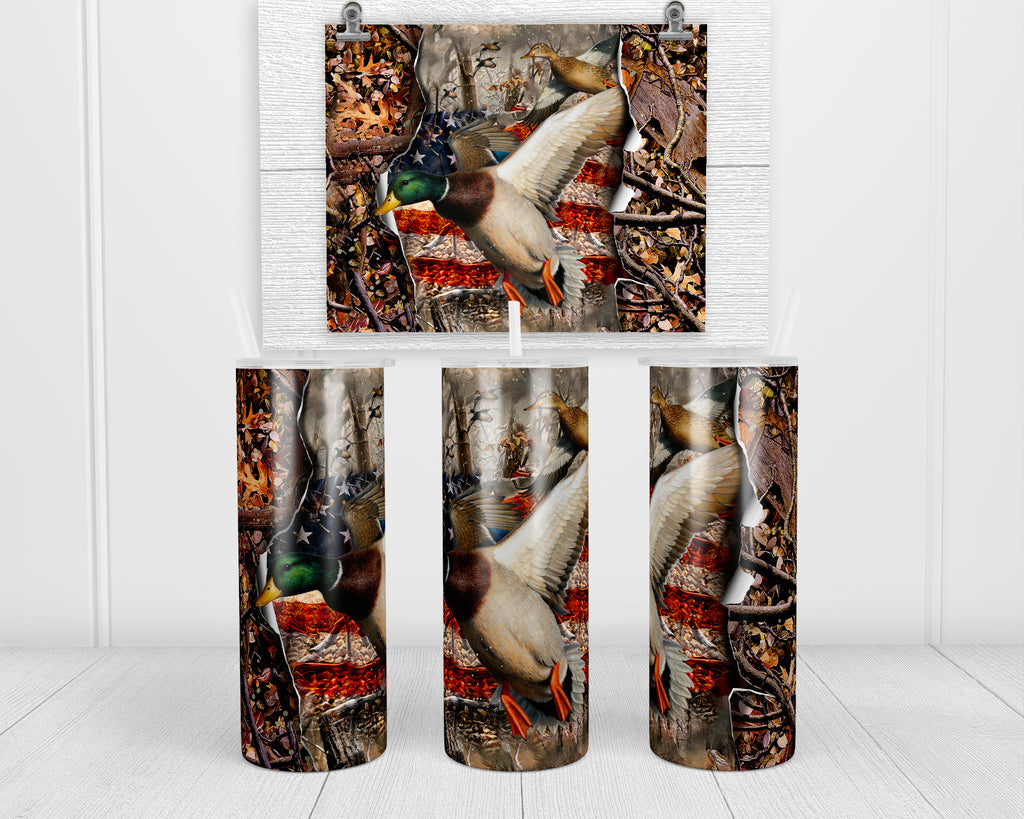 Ripped Duck and Camo 20 oz insulated tumbler with lid and straw - Sew Lucky Embroidery
