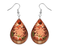 Rose Gold Floral Teardrop Earrings - Sew Lucky Embroidery