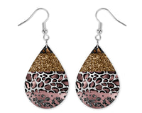 Rose Gold Leopard Teardrop Earrings - Sew Lucky Embroidery