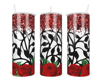 Roses and Glitter Personalized 20 oz Insulated Tumbler with Lid and Straw - Sew Lucky Embroidery