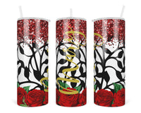 Roses and Glitter Personalized 20 oz Insulated Tumbler with Lid and Straw - Sew Lucky Embroidery