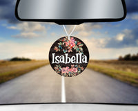 Rustic Flowers Car Charm and set of 2 Sandstone Car Coasters Personalized - Sew Lucky Embroidery
