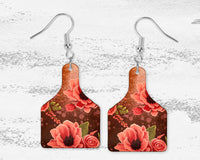 Rustic Flowers Cow Tag Earrings - Sew Lucky Embroidery