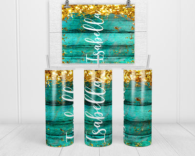Rustic Wood and Glitter Personalized 20 oz Insulated Tumbler with Lid and Straw