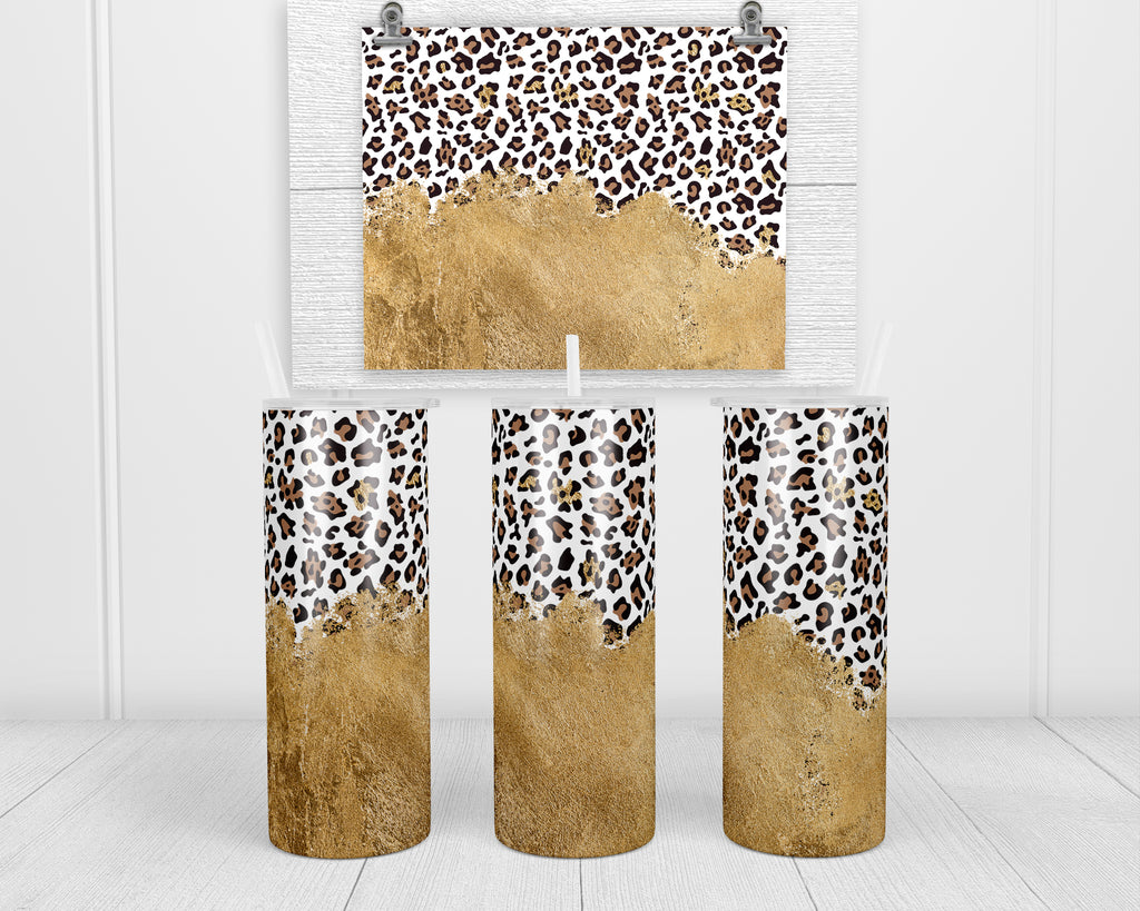 Sandy Leopard 20 oz insulated tumbler with lid and straw - Sew Lucky Embroidery