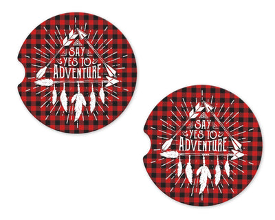 Say Yes to Adventure Sandstone Car Coasters (Set of Two)