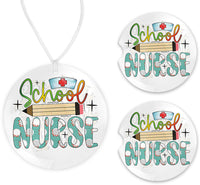 School Nurse Car Charm and set of 2 Sandstone Car Coasters - Sew Lucky Embroidery