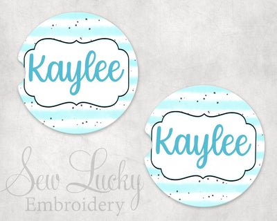 Seacrest Stripes Personalized Sandstone Car Coasters (Set of Two)
