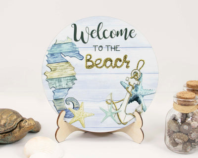 Seahorse Welcome to the Beach Tier Tray Sign and Stand