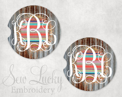 Serape Glitter Personalized Sandstone Car Coasters (Set of Two)