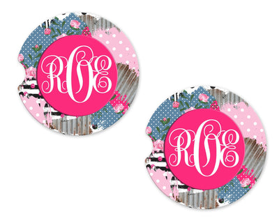Shabby Style Personalized Sandstone Car Coasters (Set of Two)