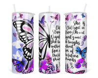 She is Clothed in Strength 20 oz Insulated Tumbler with Lid and Straw - Sew Lucky Embroidery