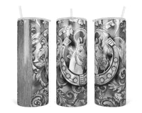 Silver Horse 20 oz insulated tumbler with lid and straw - Sew Lucky Embroidery