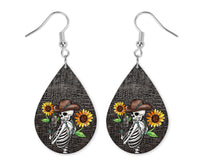 Skeleton Selfie Handmade Wood Earrings - Sew Lucky Embroidery